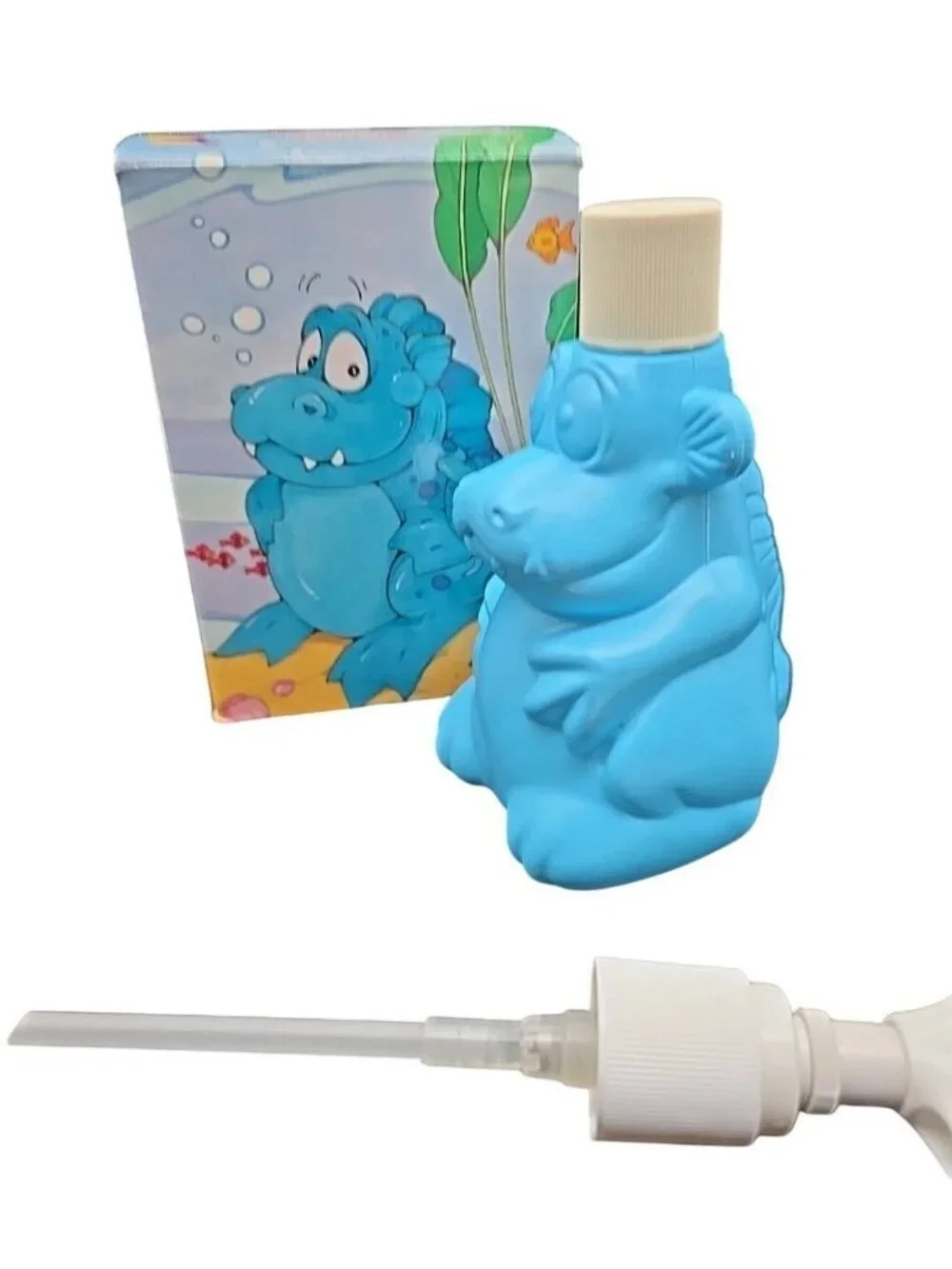 Sudsy Sinclair Blue Dinosaur Kids Liquid Soap Dispenser Set Avon Vintage 1980